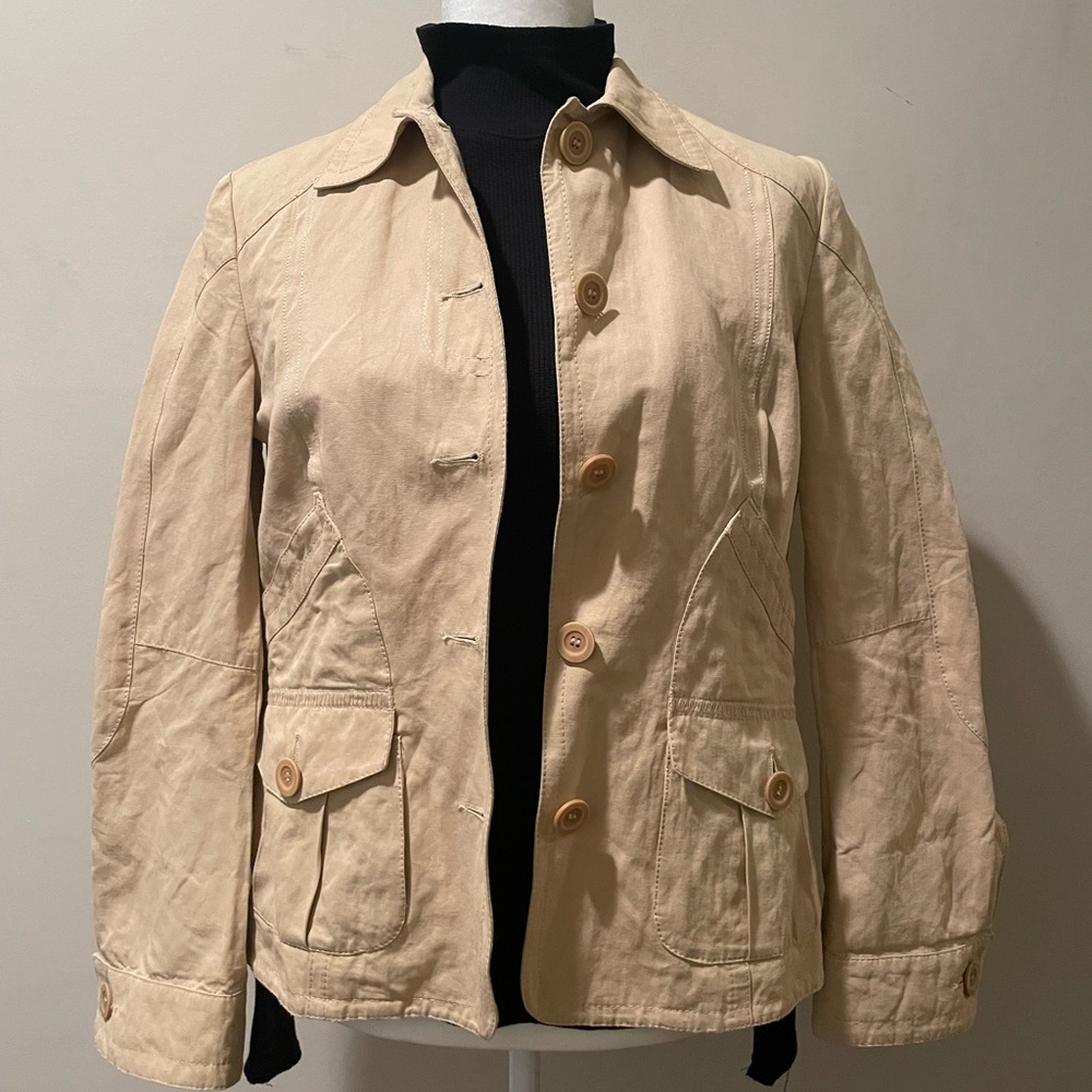 Peserico Made in Italy Cotton Beige Collared Cropped Work Office Button Jacket - Picture 2 of 8
